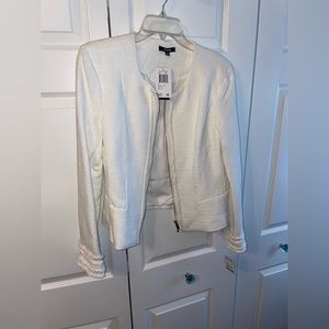 Premise brand white tweed gold zipper detail blazer. Size 8
